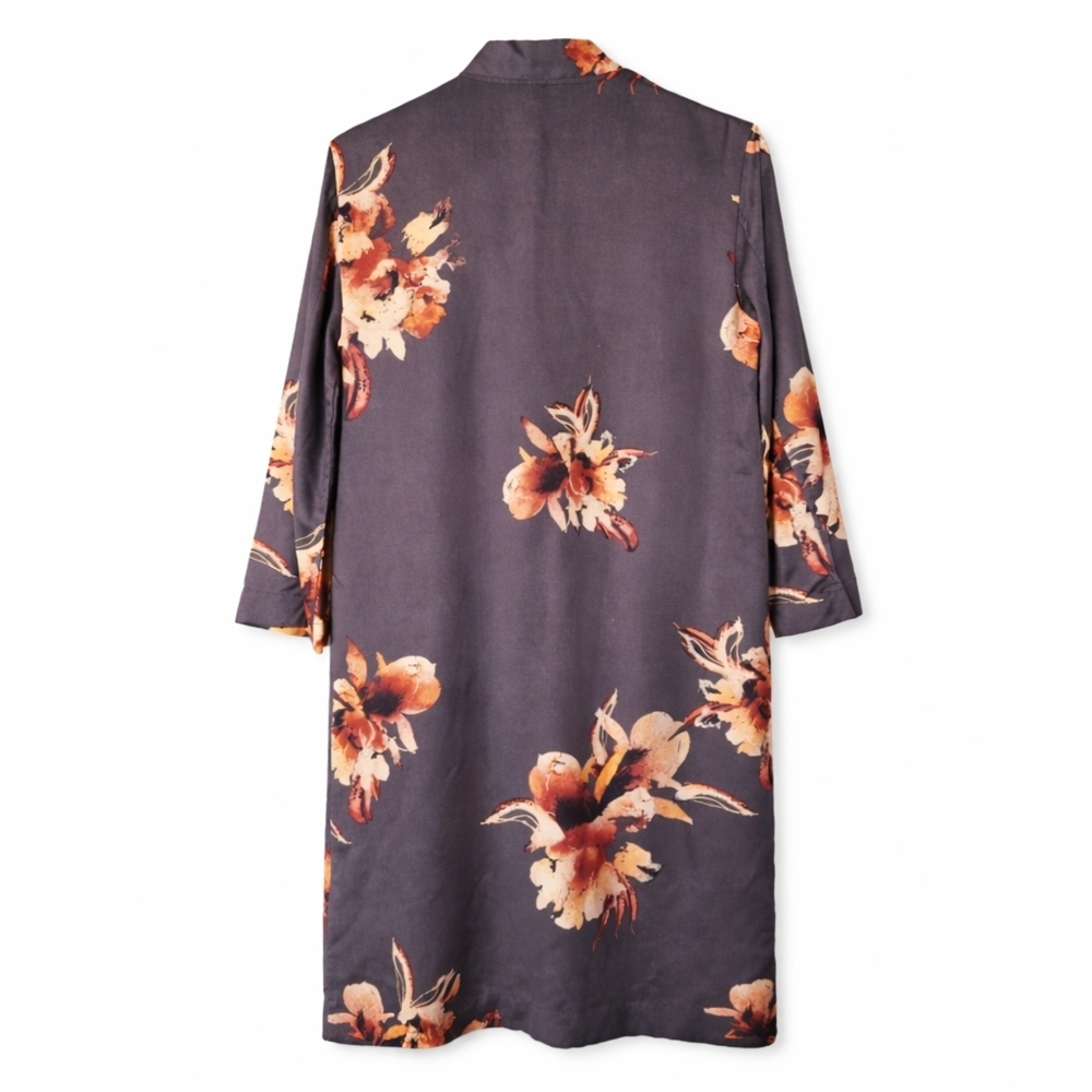 Free People Boho Floral Duster Kimono Cardigan Charcoal Grey Open Front S - Picture 5 of 12